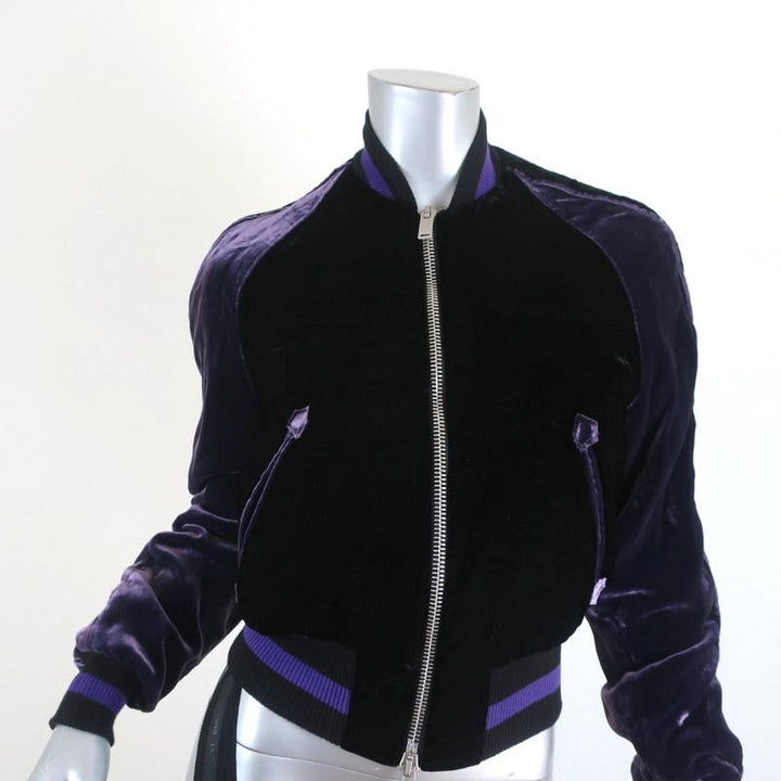 Ben Taverniti Unravel Project Velvet Cropped Bomber Jacket Purple/Black Size 36 - Celebrity Owned