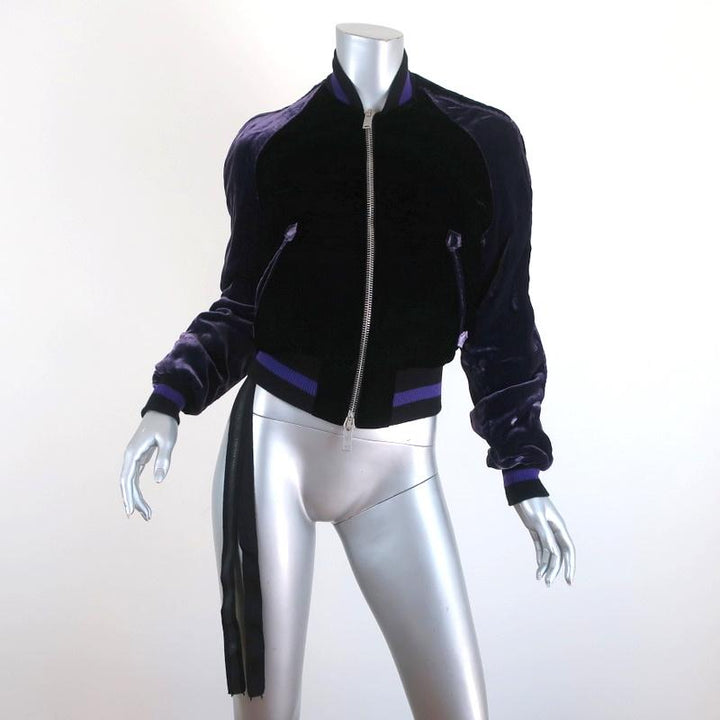 Ben Taverniti Unravel Project Velvet Cropped Bomber Jacket Purple/Black Size 36 - Celebrity Owned