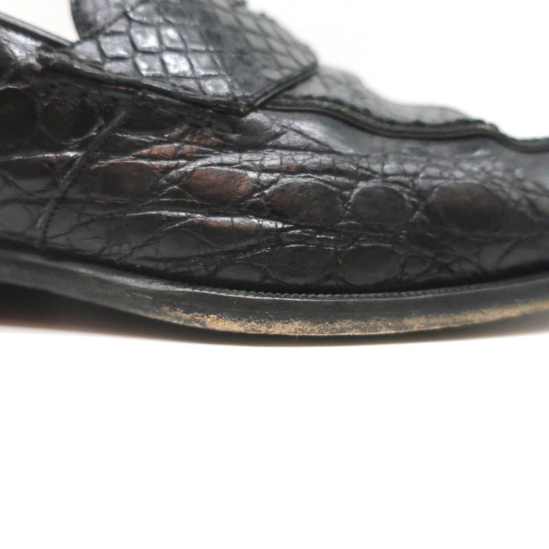 Bergdorf Goodman Crocodile Penny Loafers Black Size 43.5 - Celebrity Owned
