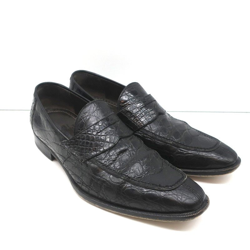 Bergdorf Goodman Crocodile Penny Loafers Black Size 43.5 - Celebrity Owned