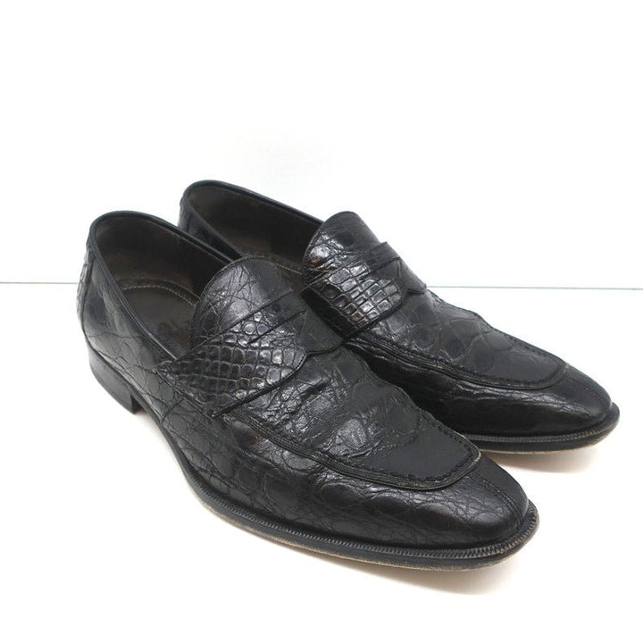 Bergdorf Goodman Crocodile Penny Loafers Black Size 43.5 - Celebrity Owned
