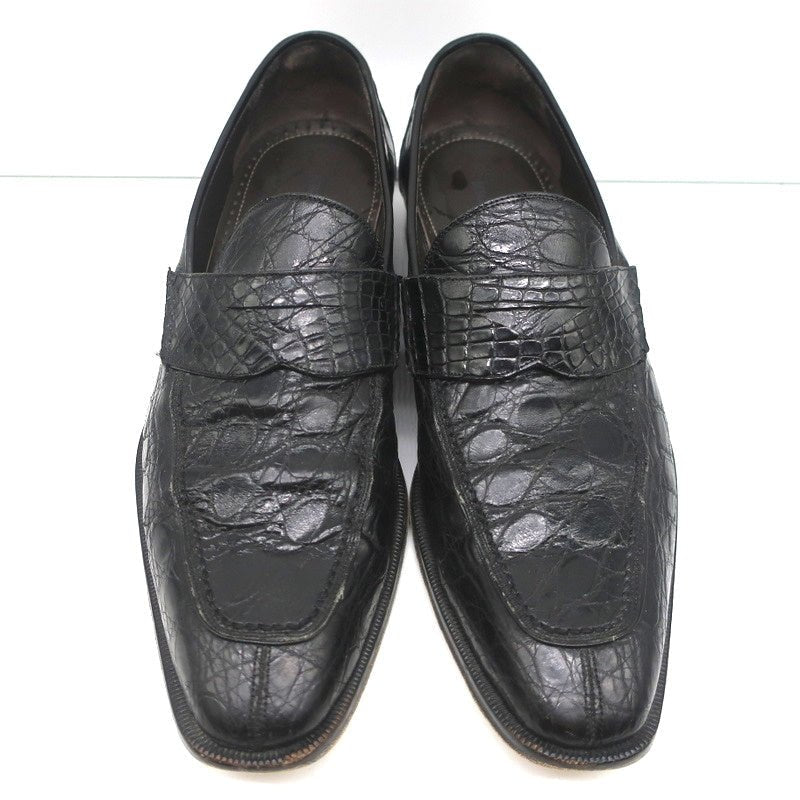 Bergdorf Goodman Crocodile Penny Loafers Black Size 43.5 - Celebrity Owned