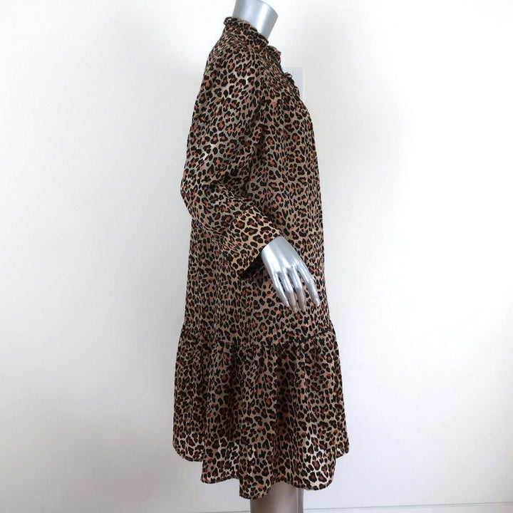Birgitte Herskind Dress Liva Leopard Print Size 40 Ruffle Neck Long Sleeve NEW - Celebrity Owned