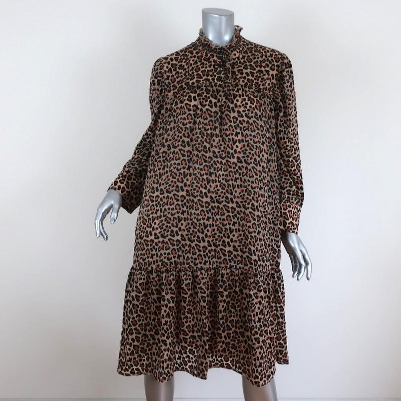 Birgitte Herskind Dress Liva Leopard Print Size 40 Ruffle Neck