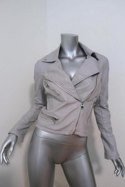 Blank NYC Faux Leather Moto Jacket Light Gray Size Extra Small - Celebrity Owned