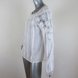 Blumarine Blouse White Crochet Lace-Trim Cotton Size 44 Long Sleeve Top - Celebrity Owned