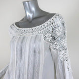 Blumarine Blouse White Crochet Lace-Trim Cotton Size 44 Long Sleeve Top - Celebrity Owned
