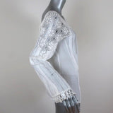 Blumarine Blouse White Crochet Lace-Trim Cotton Size 44 Long Sleeve Top - Celebrity Owned