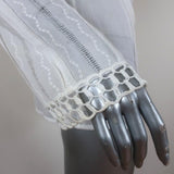 Blumarine Blouse White Crochet Lace-Trim Cotton Size 44 Long Sleeve Top - Celebrity Owned