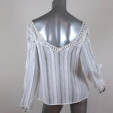 Blumarine Blouse White Crochet Lace-Trim Cotton Size 44 Long Sleeve Top - Celebrity Owned