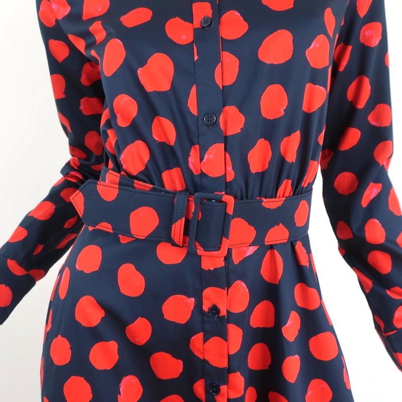 Borgo de Nor Midi Dress Augusta Navy Printed Cotton Size 8 Belted Shirtdress - Celebrity Owned