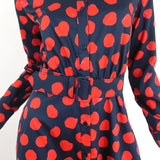 Borgo de Nor Midi Dress Augusta Navy Printed Cotton Size 8 Belted Shirtdress - Celebrity Owned