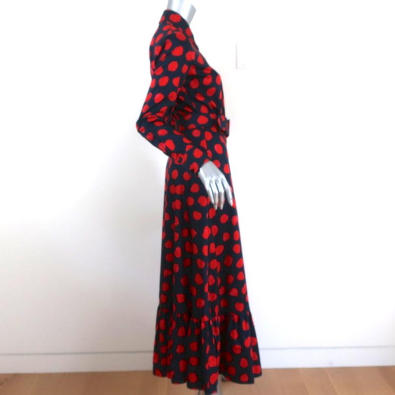 Borgo de Nor Midi Dress Augusta Navy Printed Cotton Size 8 Belted Shirtdress - Celebrity Owned