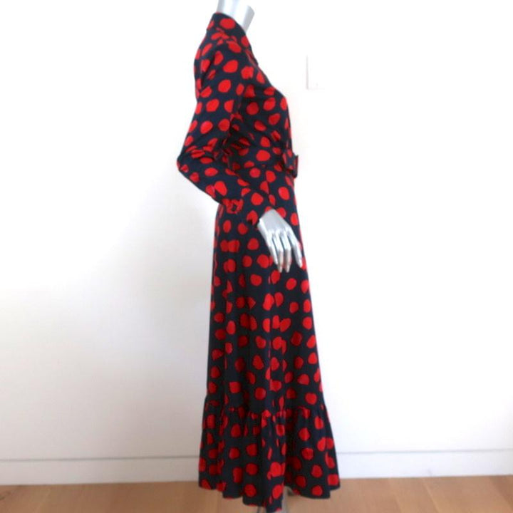 Borgo de Nor Midi Dress Augusta Navy Printed Cotton Size 8 Belted Shirtdress - Celebrity Owned