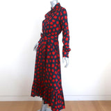 Borgo de Nor Midi Dress Augusta Navy Printed Cotton Size 8 Belted Shirtdress - Celebrity Owned