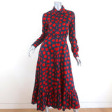 Borgo de Nor Midi Dress Augusta Navy Printed Cotton Size 8 Belted Shirtdress - Celebrity Owned