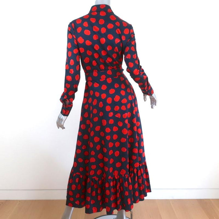 Borgo de Nor Midi Dress Augusta Navy Printed Cotton Size 8 Belted Shirtdress - Celebrity Owned