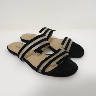 Botkier Maisie Flat Slide Sandals Black Suede & Clear PVC Size 7 - Celebrity Owned