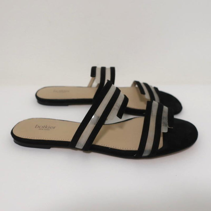 Botkier Maisie Flat Slide Sandals Black Suede &amp; Clear PVC Size 7 - Celebrity Owned