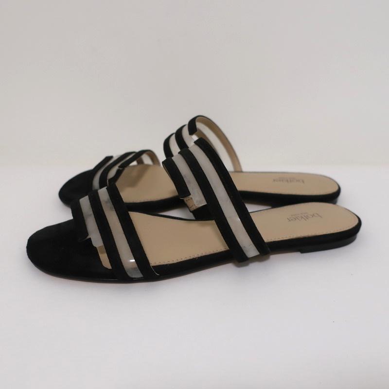 Botkier Maisie Flat Slide Sandals Black Suede &amp; Clear PVC Size 7 - Celebrity Owned