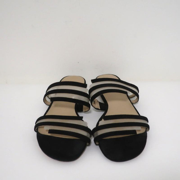 Botkier Maisie Flat Slide Sandals Black Suede &amp; Clear PVC Size 7 - Celebrity Owned