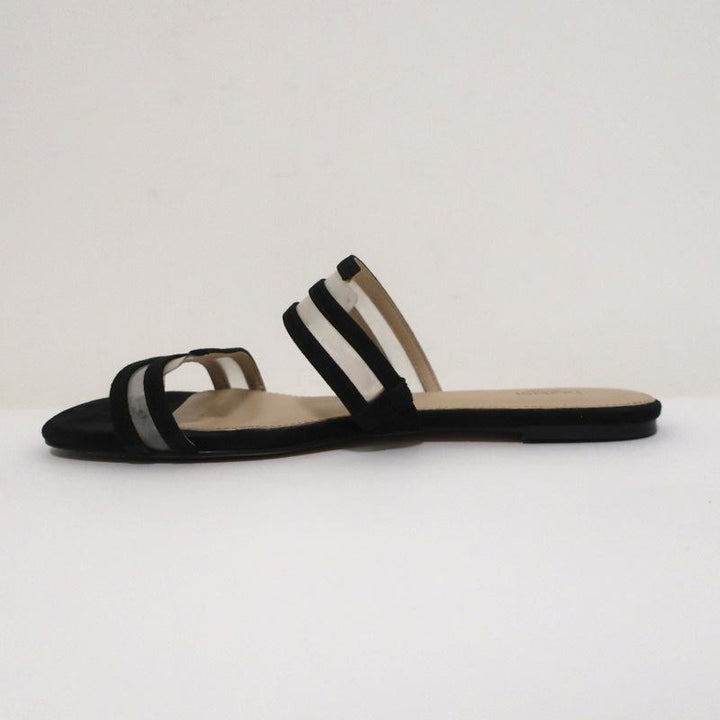 Botkier Maisie Flat Slide Sandals Black Suede &amp; Clear PVC Size 7 - Celebrity Owned