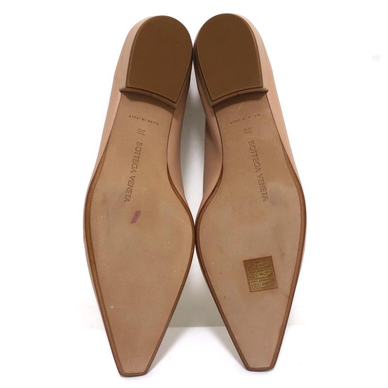 Bottega Veneta Almond Ballet Flats Cipria Beige Leather Size 38 Pointed Toe NEW - Celebrity Owned