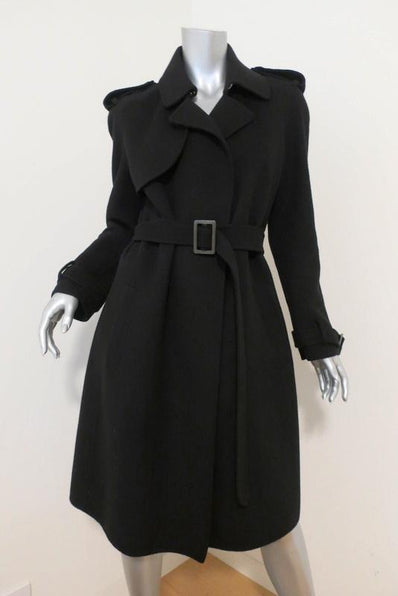 Bottega Veneta Cashmere Trench Coat Black Size 42 Belted Long Jacket - Celebrity Owned