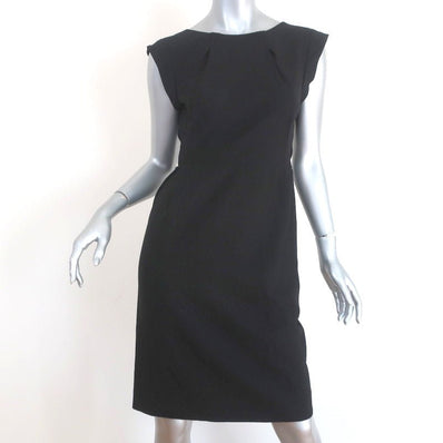 Bottega Veneta Dress Black Pleated Virgin Wool Size 40 Cap Sleeve Sheath - Celebrity Owned