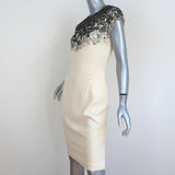Bottega Veneta Dress Painted Lace-Appliqued Ivory Crepe Size 40 Cap Sleeve - Celebrity Owned
