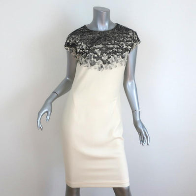 Bottega Veneta Dress Painted Lace-Appliqued Ivory Crepe Size 40 Cap Sleeve - Celebrity Owned
