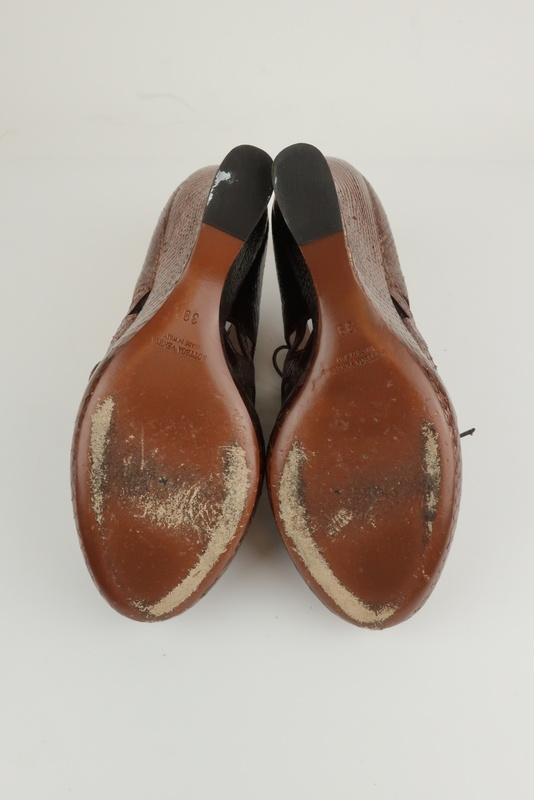 Bottega Veneta Lace-Up Booties Copper Snakeskin Size 39 Peep Toe Platform Wedge MFR - Celebrity Owned