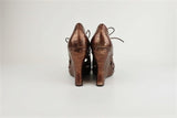 Bottega Veneta Lace-Up Booties Copper Snakeskin Size 39 Peep Toe Platform Wedge MFR - Celebrity Owned