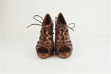 Bottega Veneta Lace-Up Booties Copper Snakeskin Size 39 Peep Toe Platform Wedge MFR - Celebrity Owned