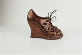 Bottega Veneta Lace-Up Booties Copper Snakeskin Size 39 Peep Toe Platform Wedge MFR - Celebrity Owned