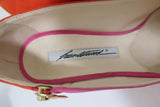 Brian Atwood Julep Zipper Pumps Pink/Red Suede Size 35.5 Peep Toe Heel - Celebrity Owned