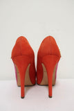 Brian Atwood Julep Zipper Pumps Pink/Red Suede Size 35.5 Peep Toe Heel - Celebrity Owned