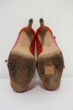 Brian Atwood Julep Zipper Pumps Pink/Red Suede Size 35.5 Peep Toe Heel - Celebrity Owned