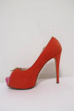 Brian Atwood Julep Zipper Pumps Pink/Red Suede Size 35.5 Peep Toe Heel - Celebrity Owned