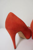 Brian Atwood Julep Zipper Pumps Pink/Red Suede Size 35.5 Peep Toe Heel - Celebrity Owned
