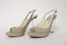 Brian Atwood Sandal Taupe Patent Leather Size 37.5 Lucite Heel Slingback