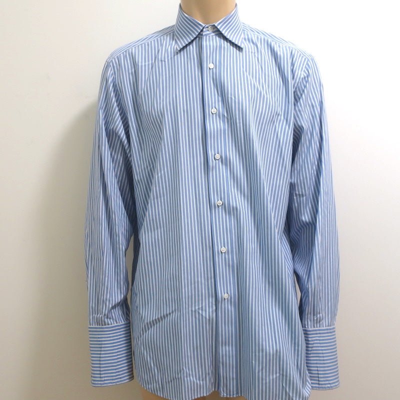 Brioni Button Down Dress Shirt Blue/White Striped Cotton Size 42-16 1/ – Celebrity Owned Brioni Button Down Dress Shirt Blue/White Striped Cotton Size 42-16 1/ – Celebrity Owned