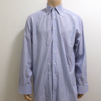 Brioni Button Down Shirt Blue/Pink Striped Cotton Size 42 - 16 1/2 - Celebrity Owned