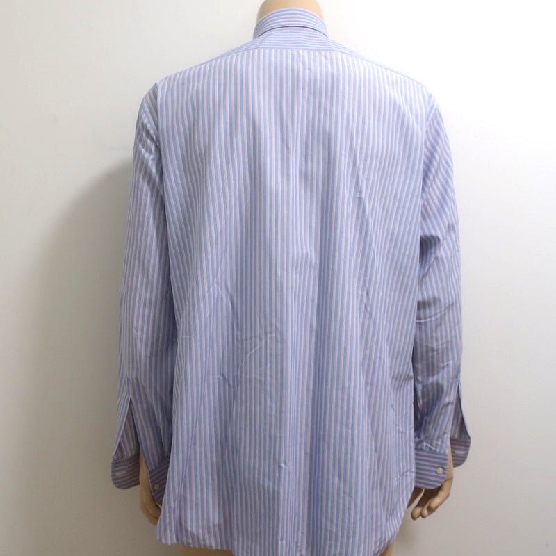 Brioni Button Down Shirt Blue/Pink Striped Cotton Size 42 - 16 1/2 - Celebrity Owned