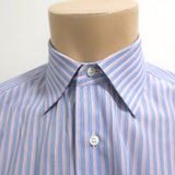 Brioni Button Down Shirt Blue/Pink Striped Cotton Size 42 - 16 1/2 - Celebrity Owned