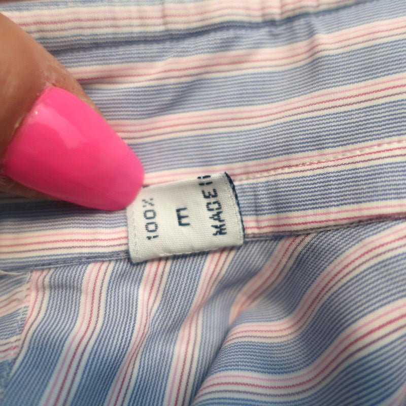 Brioni Button Down Shirt Blue/Pink Striped Cotton Size 42 - 16 1/2 - Celebrity Owned