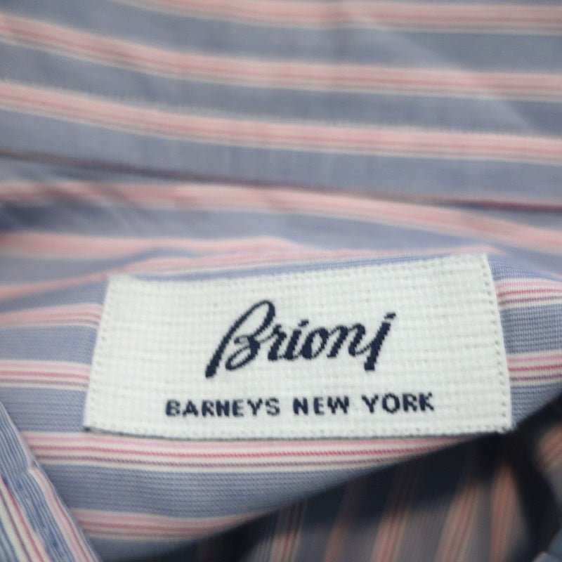 Brioni Button Down Shirt Blue/Pink Striped Cotton Size 42 - 16 1/2 - Celebrity Owned