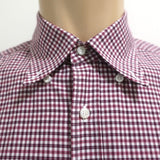 Brunello Cucinelli Button-Down Shirt Red Micro Plaid Cotton Size Extra Large - Celebrity Owned