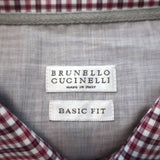 Brunello Cucinelli Button-Down Shirt Red Micro Plaid Cotton Size Extra Large - Celebrity Owned