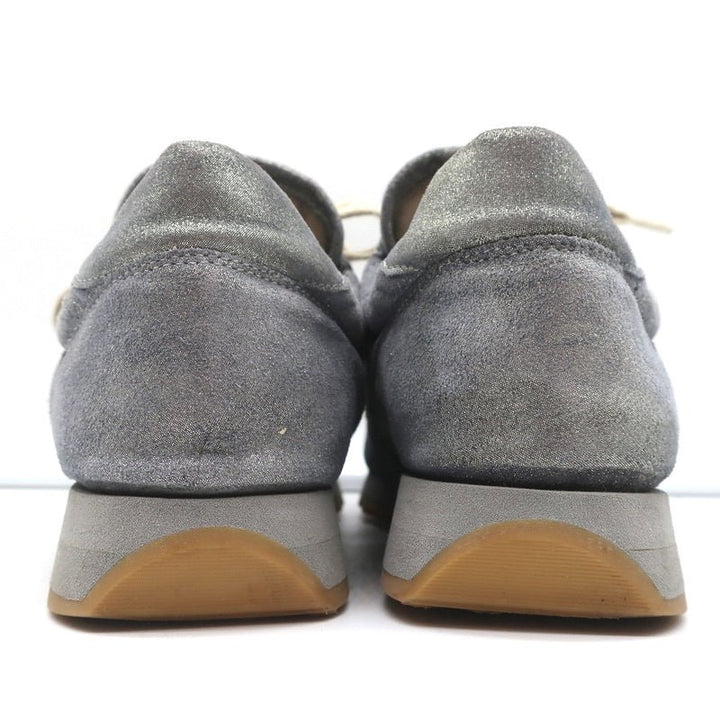 Brunello Cucinelli Monili Runner Sneakers Blue Metallic Leather Size 41 - Celebrity Owned
